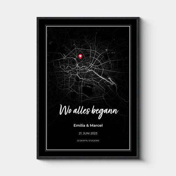 Wo alles begann, Personalisiertes Map-Poster, Black Edition