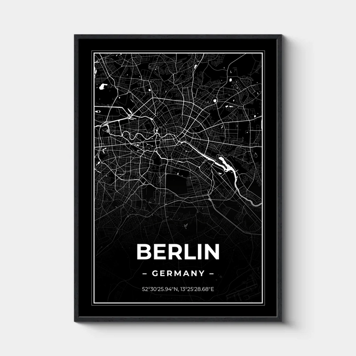 Deine Stadt, City Map, Personalisiertes Stadtkarten-Poster - Black Edition