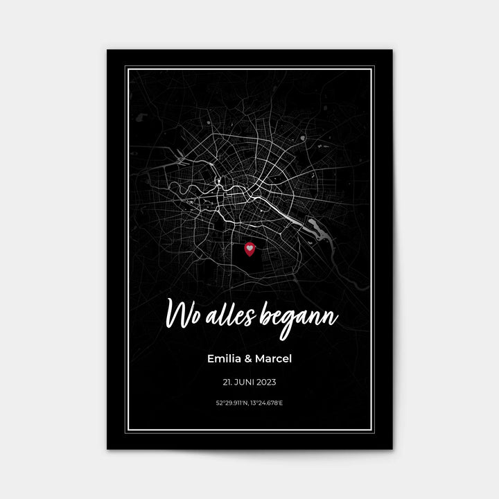Wo alles begann, Personalisiertes Map-Poster, Black Edition