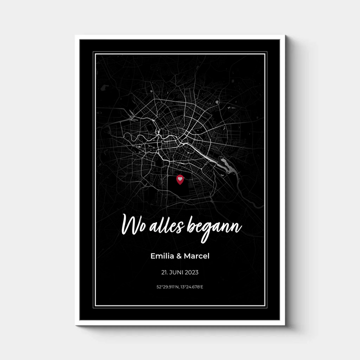 Wo alles begann, Personalisiertes Map-Poster, Black Edition