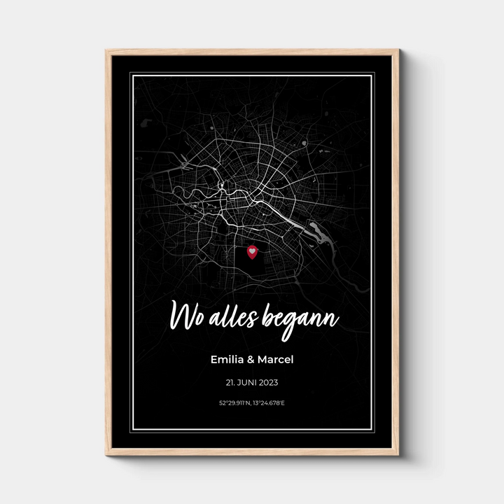 Wo alles begann, Personalisiertes Map-Poster, Black Edition
